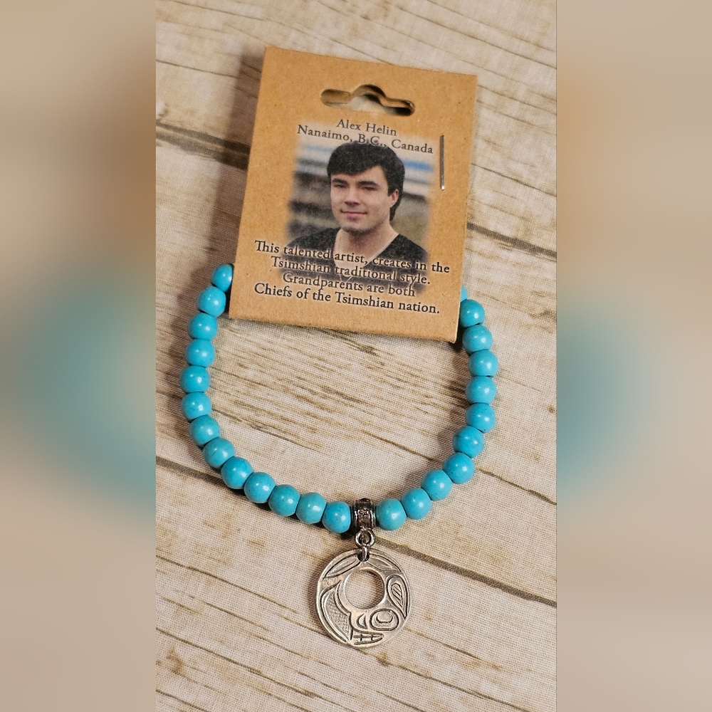 [Canadian] Traditional Tsimshian Orca Turquoise Bracelet [Stretch Pull Over]